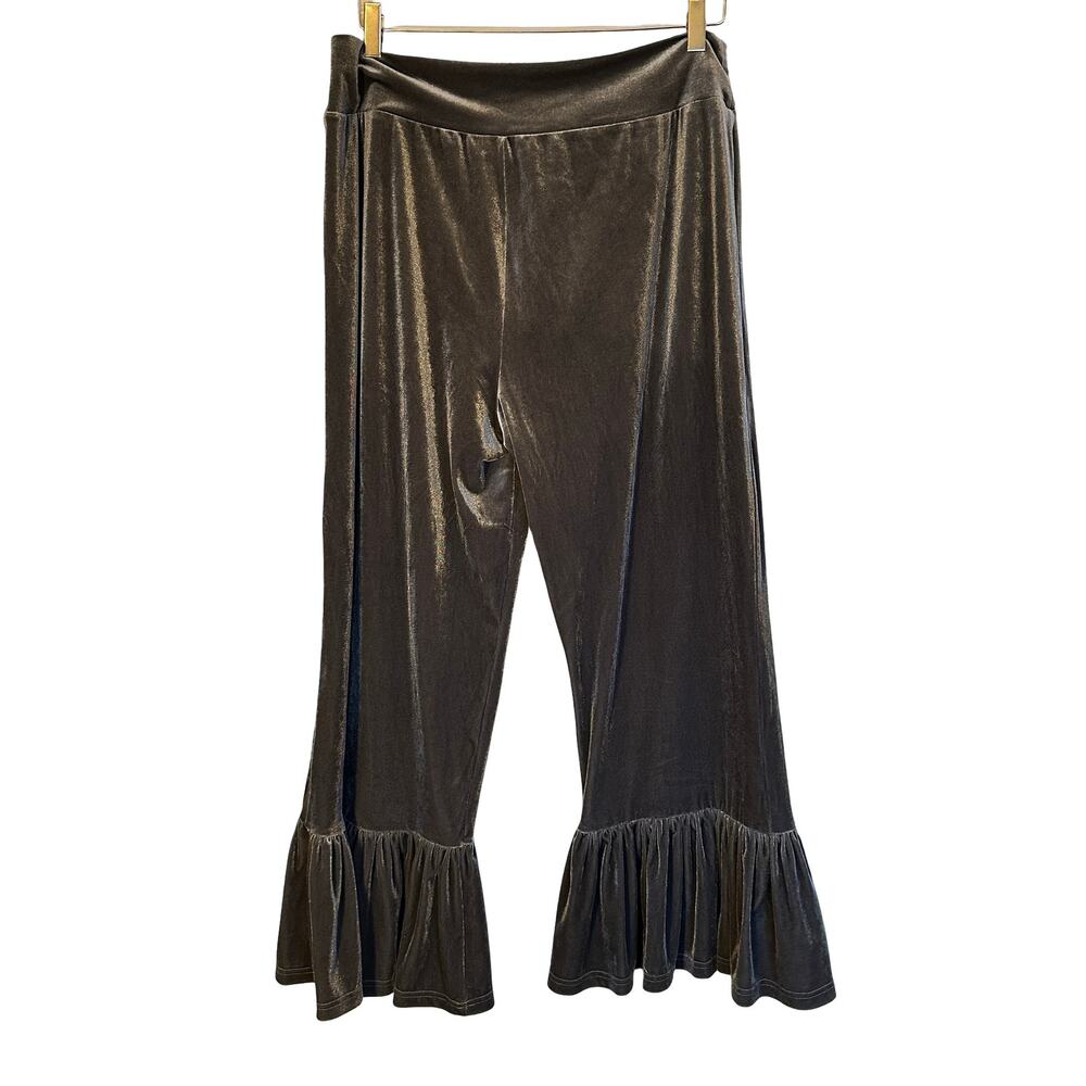 Matilda Jane Velvet Cropped Big Ruffle Pants Capri Silver Gray Bell Bottom XL - Picture 2 of 6